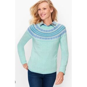 NEW Talbots Yoke Sweater Size XL Wool Blend Fair Isle Frosty Mint Green Soft $89